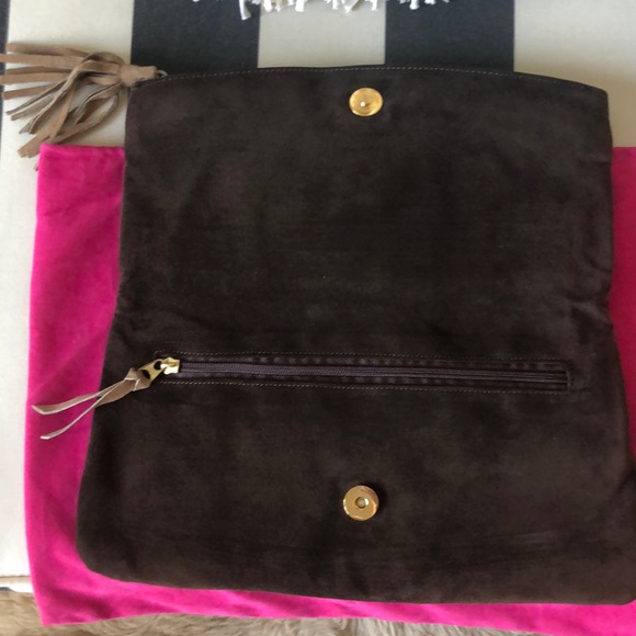 Used once-Carrie Dunham brownSuede foldover clutch - Picture 2 of 9